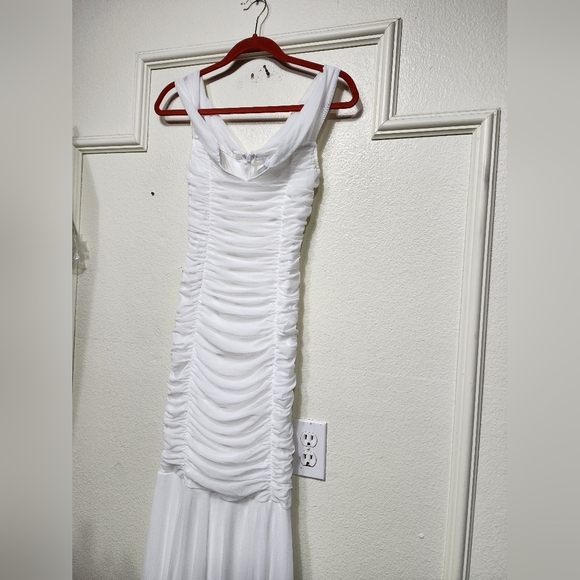 Lulus Divinely Romantic White Mesh Off-the-Shoulder Mermaid Maxi Dress Wedding - Picture 7 of 9